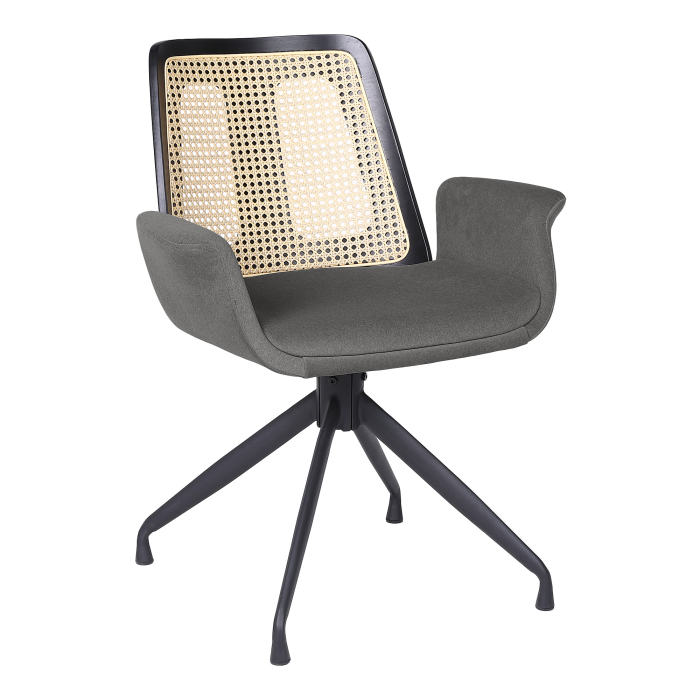 Romy | Sedia da bistrot | Grigio | Velluto | Rattan Rovere | Base girevole