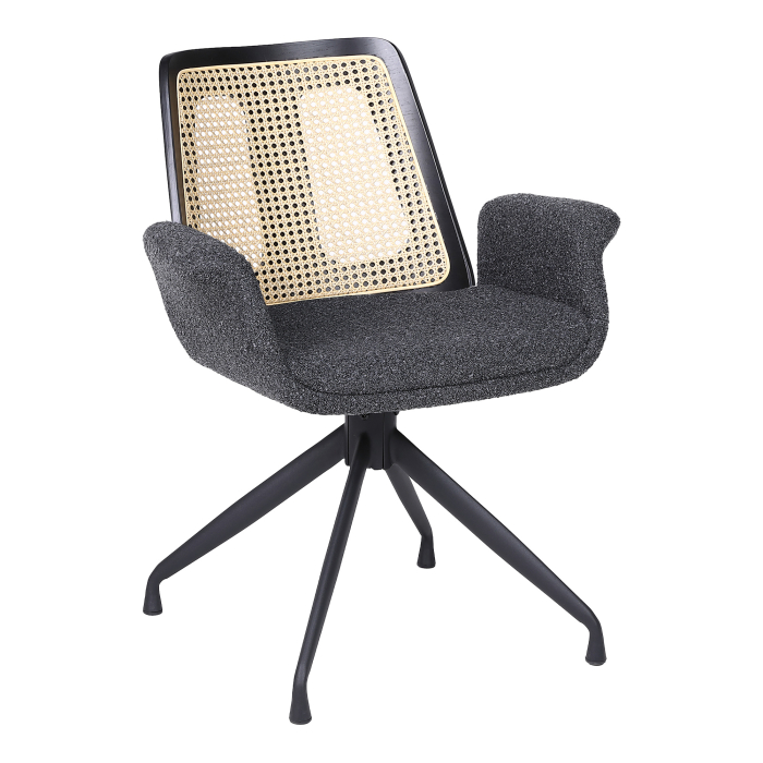 Romy | Chaise de bistrot | Gris foncé | Tissu Teddy | Chêne rotin | Piètement pivotant