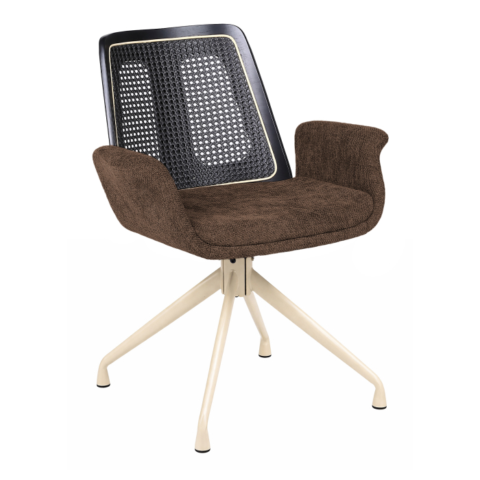 Romy | Sedia da bistrot | Marrone | Tessuto/Tessuto | Rattan nero | Base girevole | Struttura bianca