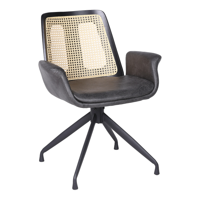 Romy | Chaise de bistrot | Noir | Cuir | Chêne rotin | Piètement pivotant