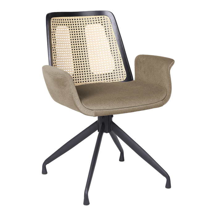 Romy | Bistro Stuhl | Taupe | Samt | Rattan Eiche | Drehfuß