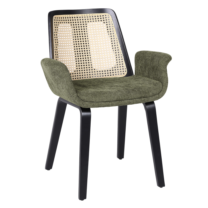 Romy | Silla de bistró | Verde | Tela/Textil | Roble ratán