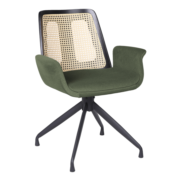 Romy | Chaise de bistrot | Verte | Velours | Chêne rotin | Piètement pivotant