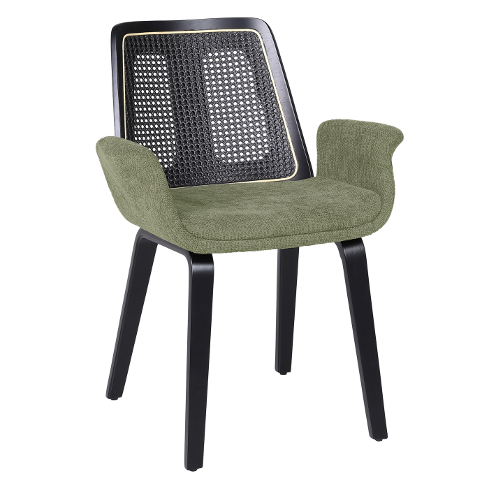 Romy | Sedia Bistro | Verde | Tessuto/Tele | Rattan Nero