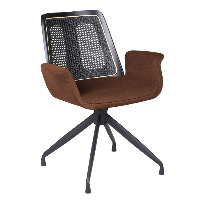 Romy | Bistro Chair | Red Bronze | Velvet | Black Rattan | Swivel Base