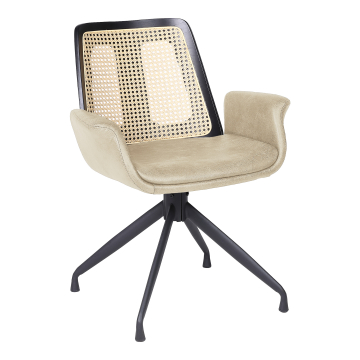 Romy | Bistro Stuhl | Beige | Leder | Rattan Eiche | Drehfuß