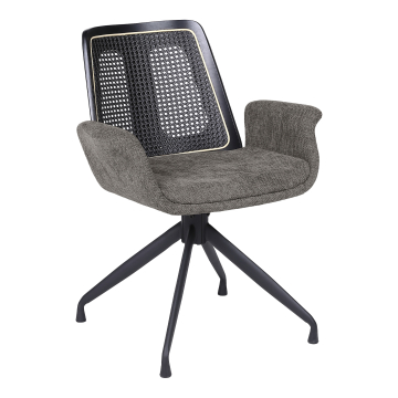 Romy | Bistro Stuhl | Grau | Stoff/Textil | Rattan Schwarz | Drehfuß