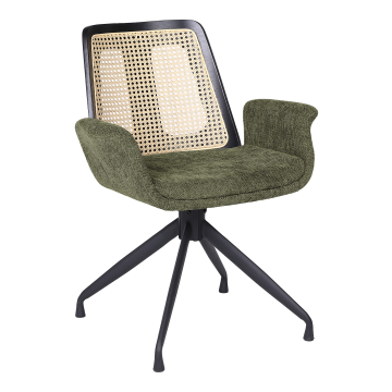 Romy | Silla de bistró | Verde | Tela/Textil | Ratán roble | Base giratoria