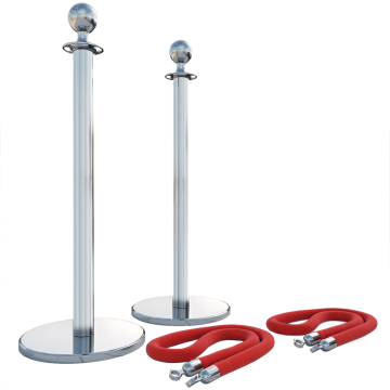 ROYAL | Personenleitsystem | 2xTau 1,5m-Rot | 2xPfosten-Chrom