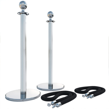 ROYAL | Personenleitsystem | 2xTau 1,5m-Schwarz | 2xPfosten-Chrom