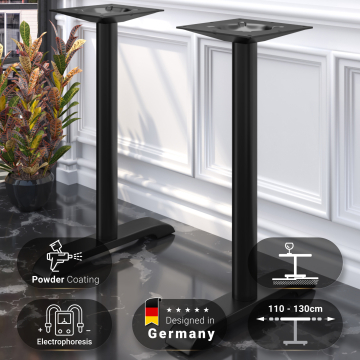 SAN.DIEGO | Bistro Dubbel Staand Tafelonderstel | Zwart | 2 Voeten: 56 x 8 cm | Zuil 7,6 x 105 cm