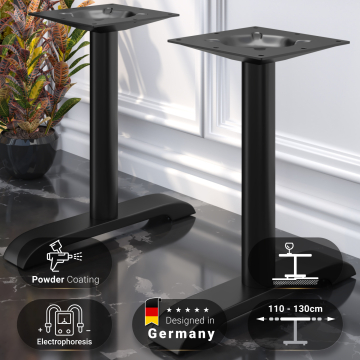 SAN.DIEGO | Bistro Dobbelt Bordstel | Sort | 2 Fødder: 56 x 8 cm | Søjle: 7,6 x 74 cm