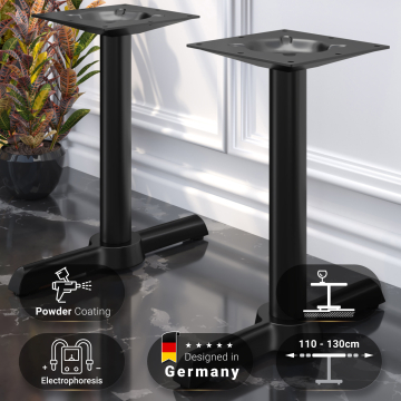 SAN.MARCO | Base doppia per tavolo da caffè e ristoranti | Alluminio nero | 2 piedi: 56 x 7 cm | Colonna 7,6 x 72 cm