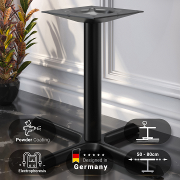 SAN.MARCO | Base per tavolo da ristorante | Nero | 4 piedi: 56 x 76 cm | Colonna: 7,6 x 72 cm