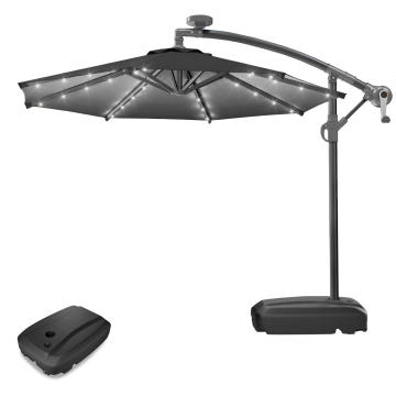 SUN LUCA | Ombrellone | Rotondo | Ø 300 cm | Nero | LED | +Supporto