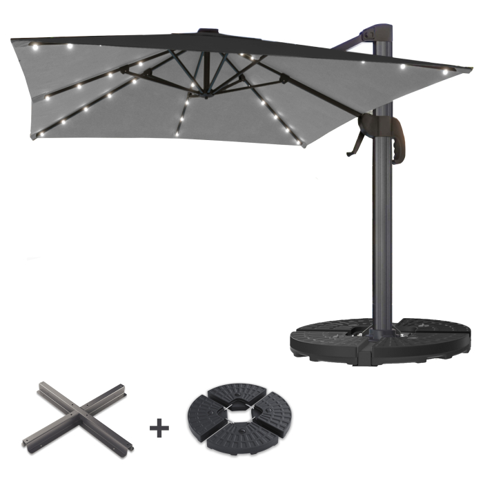 SUN LUIS | Parasoll | Kvadratisk | B:D 300 x 300 cm | Svart | LED | +Stativ