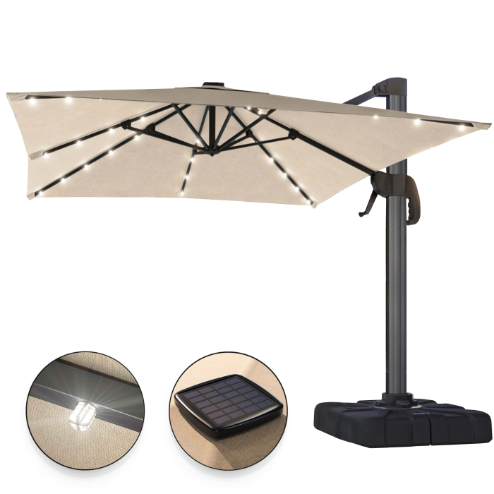 SUN LUIS | Parasoll | Kvadrat | B: D 300 x 300 cm | taupe | LED-er