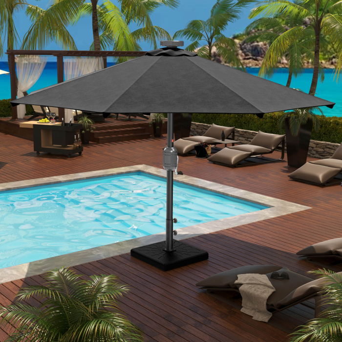 SUN MARINO | Parasoll | Runt | Ø 300 cm | Svart | LED | + stativ & skydd SUN MARINO | Parasoll | Runt | Ø 300 cm | Svart | LED | + stativ & skydd