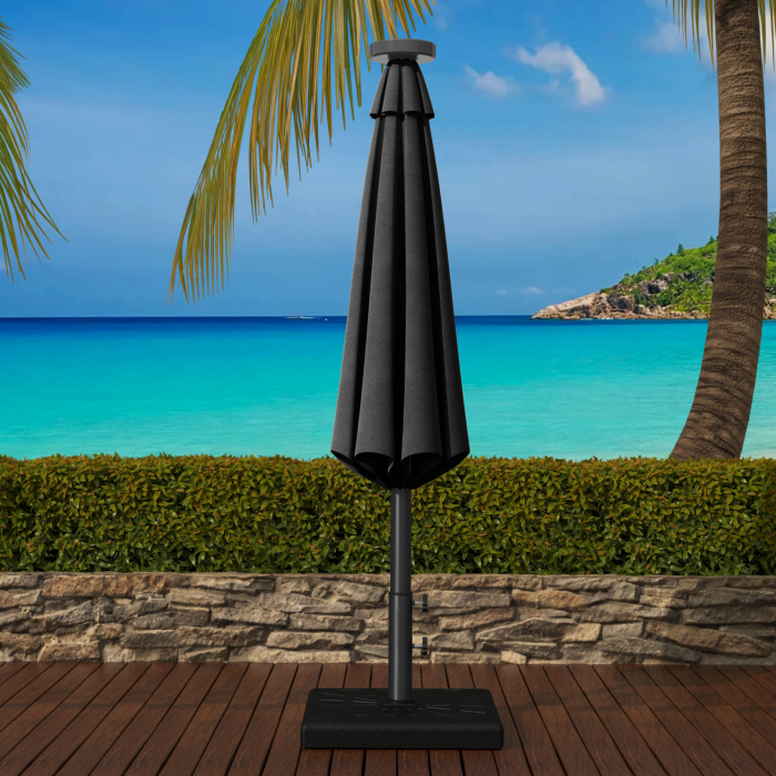 SUN MARINO | Parasoll | Runt | Ø 300 cm | Svart | LED | + stativ & skydd SUN MARINO | Parasoll | Runt | Ø 300 cm | Svart | LED | + stativ & skydd