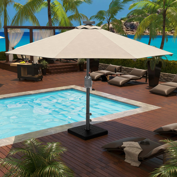 SUN MARINO | Parasoll | Runt | Ø 300 cm | Taupe | LED | + stativ & skydd SUN MARINO | Parasoll | Runt | Ø 300 cm | Taupe | LED | + stativ & skydd