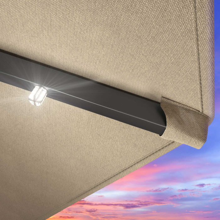 SUN MARINO | Parasoll | Runt | Ø 300 cm | Taupe | LED | + stativ & skydd SUN MARINO | Parasoll | Runt | Ø 300 cm | Taupe | LED | + stativ & skydd