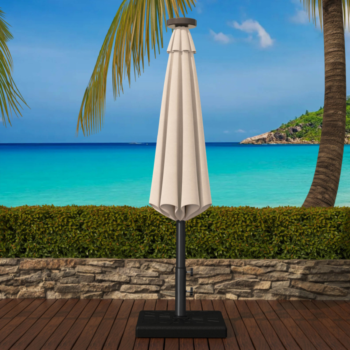 SUN MARINO | Parasoll | Runt | Ø 300 cm | Taupe | LED | + stativ & skydd SUN MARINO | Parasoll | Runt | Ø 300 cm | Taupe | LED | + stativ & skydd