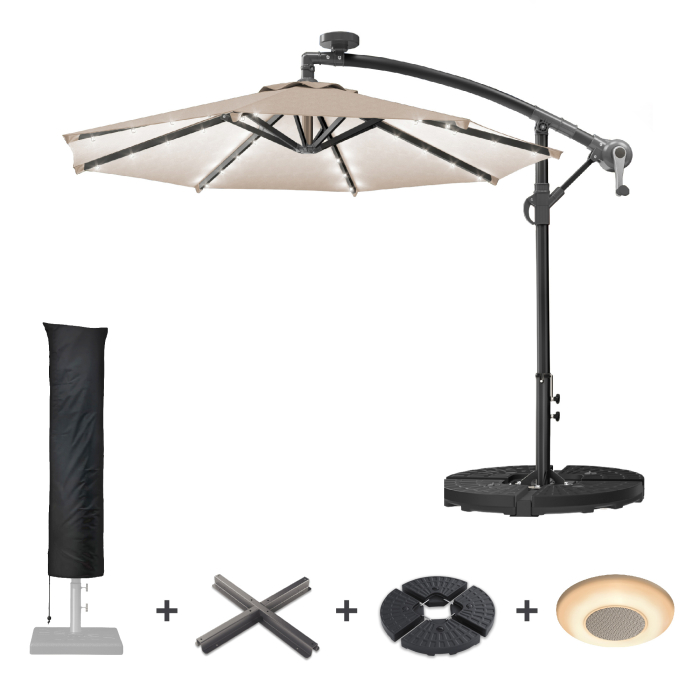 SUNSET | Parasol | LED | Ø3m | Taupe | +Stand & Cover