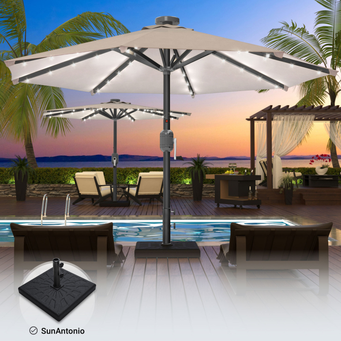 SUN MARINO | Parasoll | Runt | Ø 300 cm | Taupe | LED | +Stativ SUN MARINO | Parasoll | Runt | Ø 300 cm | Taupe | LED | +Stativ