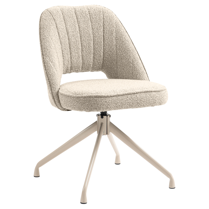 Sophie | Hotel Stuhl | Beige | Teddystoff | Drehfuß | Gestell Weiß