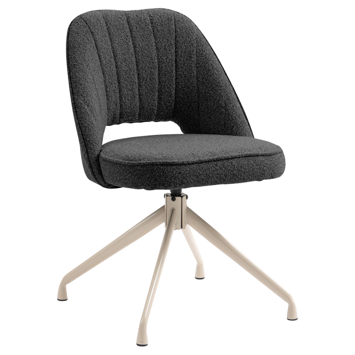 Sophie | Silla de hotel | Gris oscuro | Tela Teddy | Base giratoria | Estructura blanca