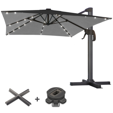 SUN LUIS | Parasoll | Kvadratisk | B:D 300 x 300 cm | Svart | LED | +Stativ og svingbar fot
