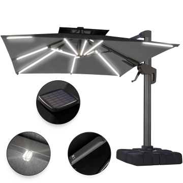 SUN PIETRO | Parasoll | Torget | B: D 300 x 300 cm | Svart | LED-er
