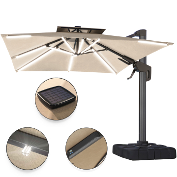 SUN PIETRO | Parasoll | Kvadrat | B: D 300 x 300 cm | taupe | LED-er