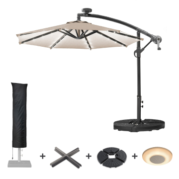 SUNSET | Parasoll | Runt | Ø 300 cm | Taupe | LED | + stativ & skydd