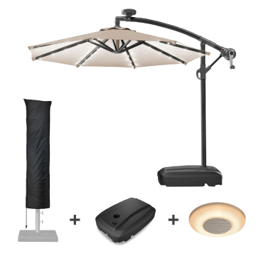 SUNSET | Parasoll | Runt | Ø 300 cm | Taupe | LED | + stativ & skydd