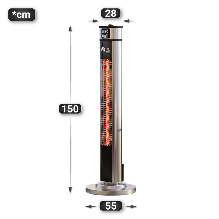 LUCIO | Frittstående terrassevarmer | rustfritt stål | 2000W | 3 varmetrinn | H: 148 cm
