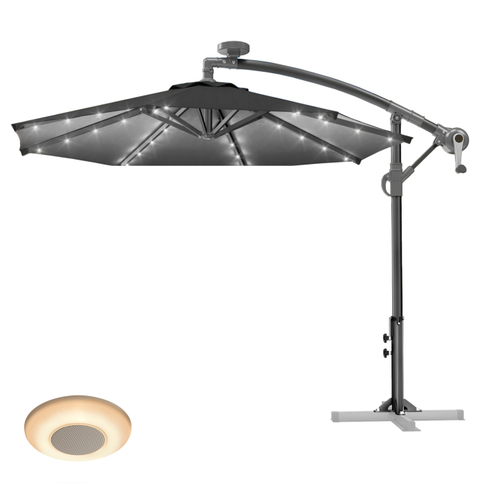 SUN LUCA | Päivänvarjo | Rund | Ø 300 cm | Schwarz | LED | +Musikbox