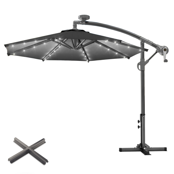 SUN LUCA | Parasol | Rond | Ø 300 cm | Noir | LED | +Supports
