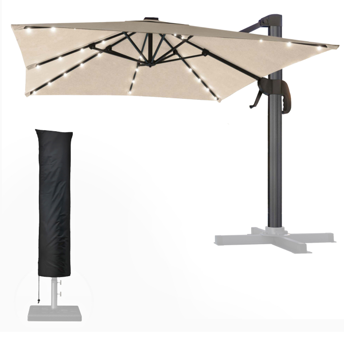 SUN LUIS | Parasol | Quadratisch | B:T 300 x 300 cm | Taupe | LED | +Parasolbetræk