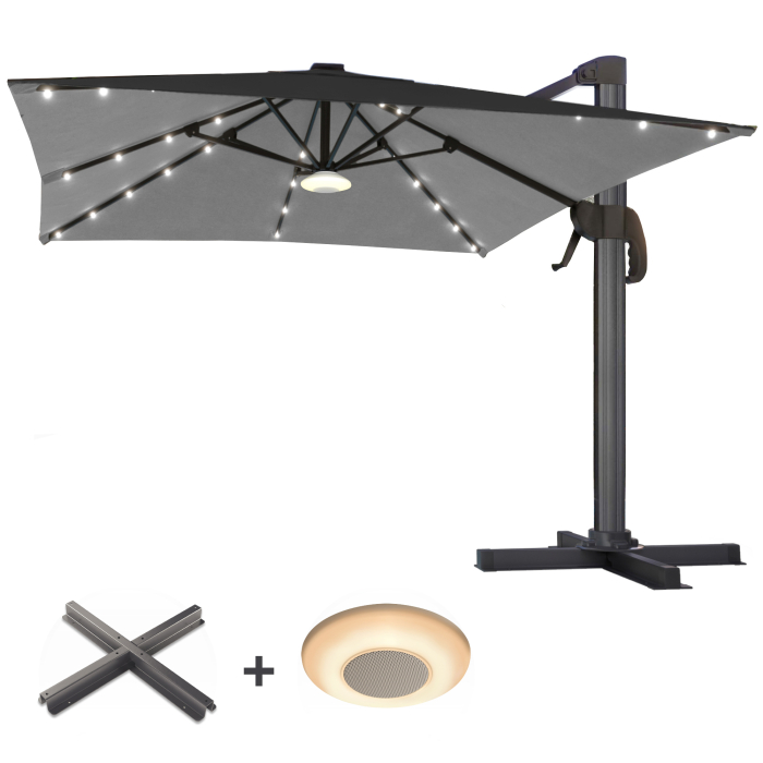 SUN LUIS | Parasol | Kwadrat | W:D 300 x 300 cm | Czarny | LED | + Stojak i Pozytywka