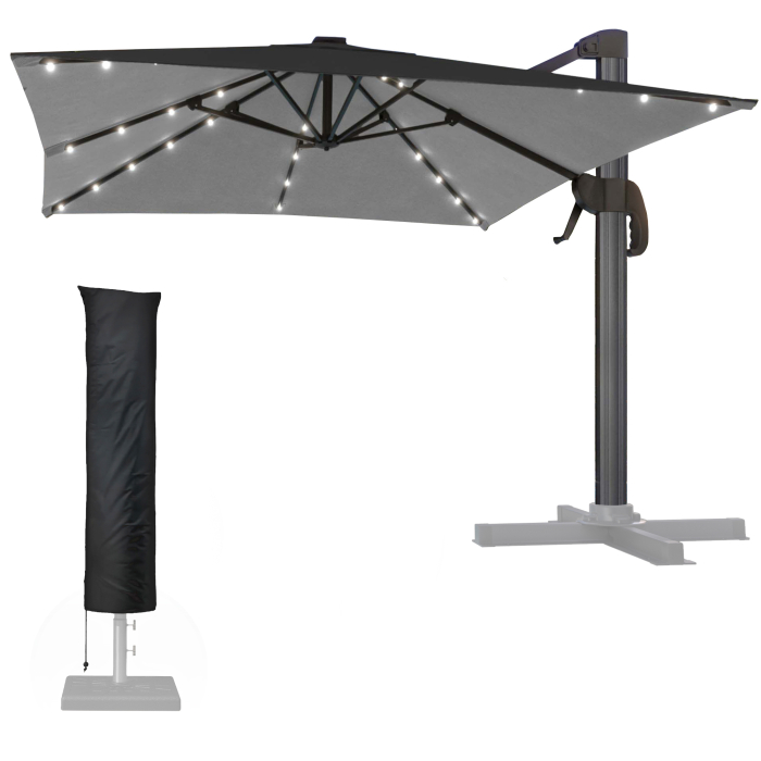SUN LUIS | Päivänvarjo | Quadratisch | B:T 300 x 300 cm | Schwarz | LED | +Hülle