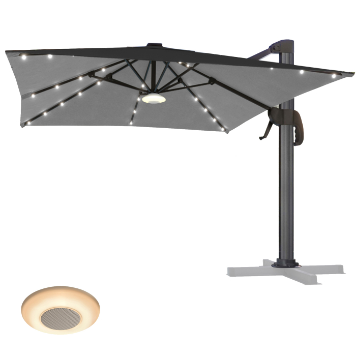 SUN LUIS | Parasol | Square | B:T 300 x 300 cm | Black | LED | +Music Box