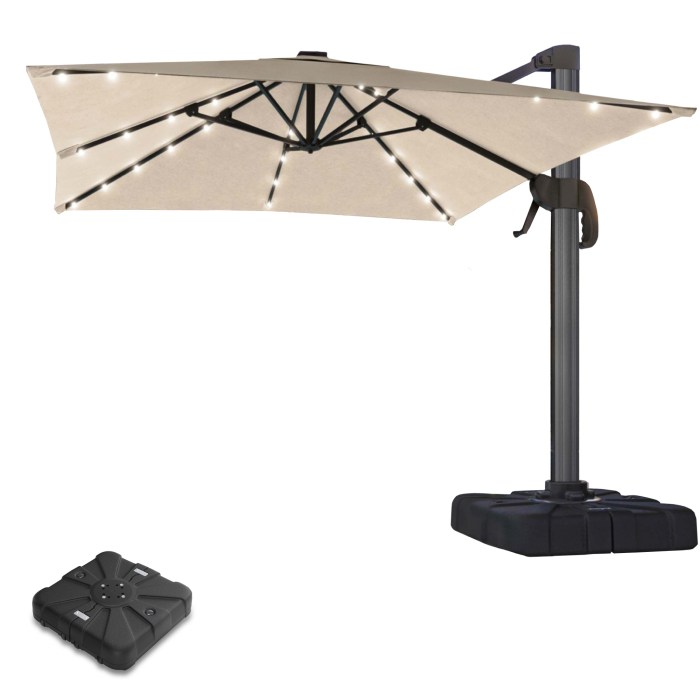 SUN LUIS | Parasol | Vierkant | B:T 300 x 300 cm | Taupe | LED | +Stand