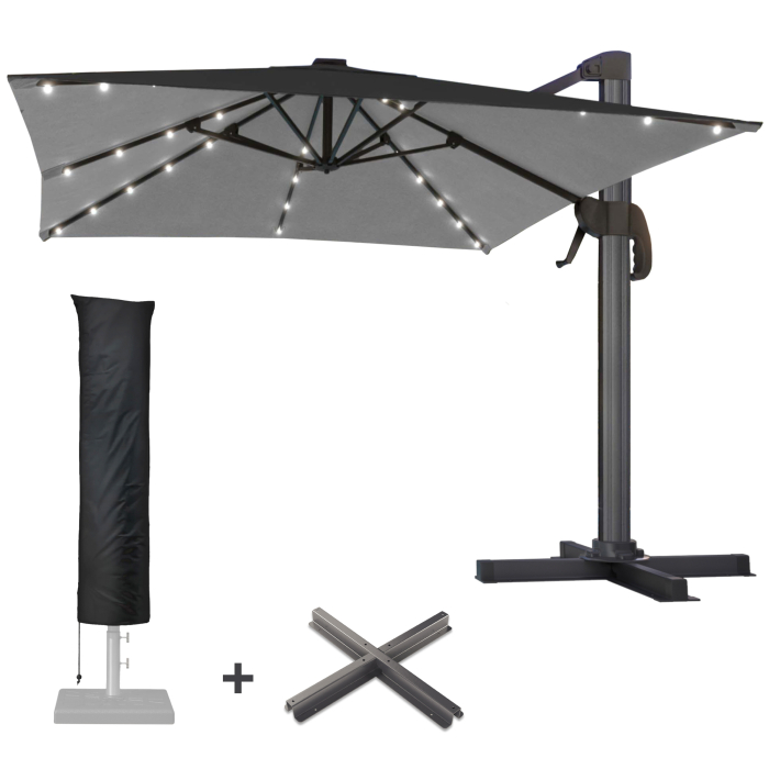 SUN LUIS | Parasol | Vierkant | B:T 300 x 300 cm | Zwart | LED | +Stand & Parasolhoes