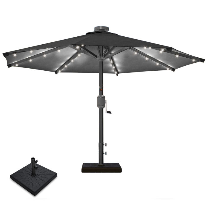 SUN MARINO | Parasol | Rond | Ø 300 cm | Noir | LED | +Supports