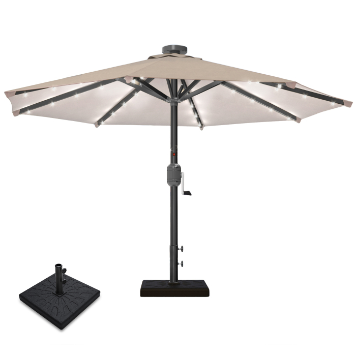 SUN MARINO | Parasol | Rond | Ø 300 cm | Taupe | LED | +Supports