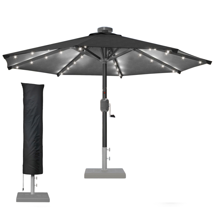 SUN MARINO | Parasoll | Rundt | Ø 300 cm | Svart | LED | +Deksel