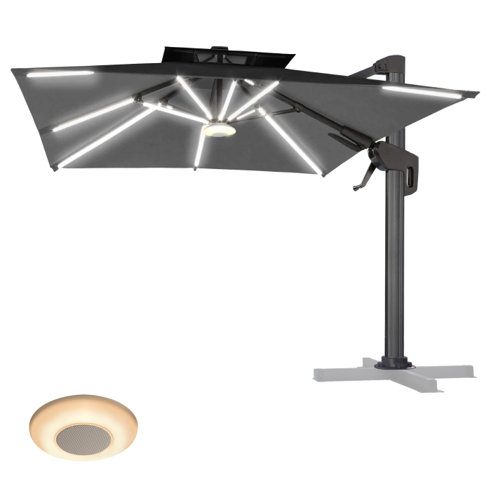 SUN PIETRO | Parasol | Square | B:T 300 x 300 cm | Black | LED | +Music Box