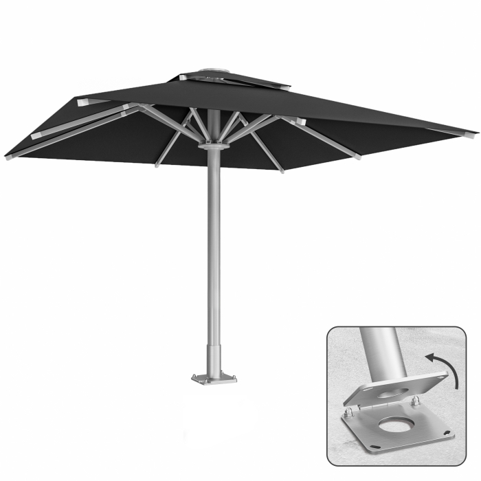 SUN LEON | Gastro Solskærm Premium | B:T 400 x 400 cm | Sort | Inkl. ankerplade hængsel | Firkantet