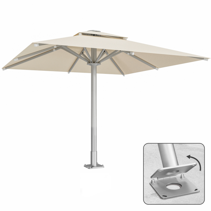 SUN LEON | Gastro Solskærm Premium | B:T 400 x 400 cm | Taupe | Inkl. Ankerplade hængsel | Firkantet